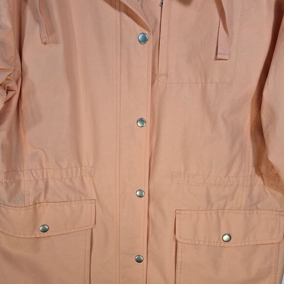Talbots Coral Orange Rain Jacket Coat Full Zip Drawstring Pockets Lined Large - Picture 2 of 16